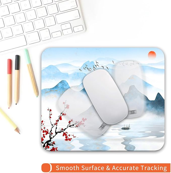 Armanza Square Mouse Pad Ink Painting Landscape, Personalized Premium-Textured Custom Mouse Mat Design, Washable Mousepad Cloth, Non-Slip Rubber Base Computer Mouse Pads for Wireless Mouse