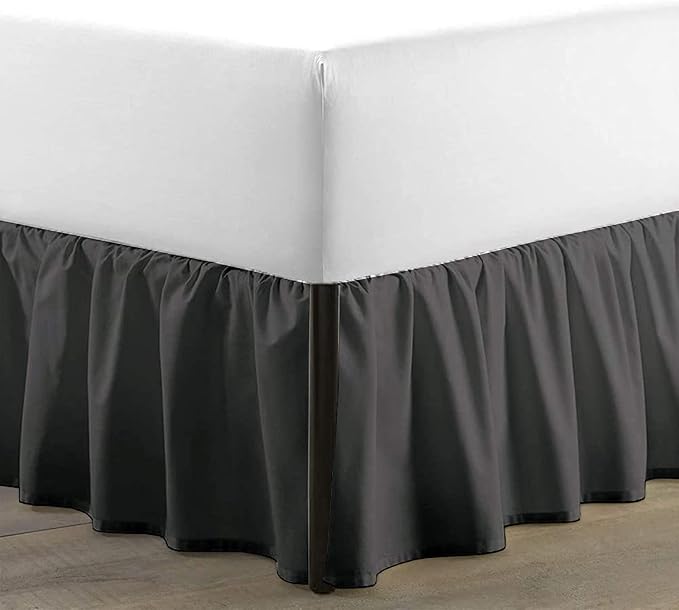 SKY BEDDINGS - Queen Size Ruffled Bed Skirt with Split Corners - 12 Inch Drop Dust Ruffle Bed Skirt with Platform Three Sided Coverage - 100% Microfiber, Dark Grey