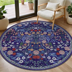 PLHXFR Round Area Rug Living Room: 4 ft Floral Washable Soft Carpet Blue by PLHXFRSoftAreaRugs