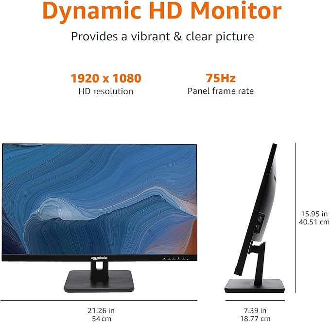 Amazon Basics 24-inch IPS Monitor 75 Hz Powered with AOC Technology FHD 1080P HDMI, Display Port and VGA Input VESA Compatible Built-in Speakers for Office and Home, Black
