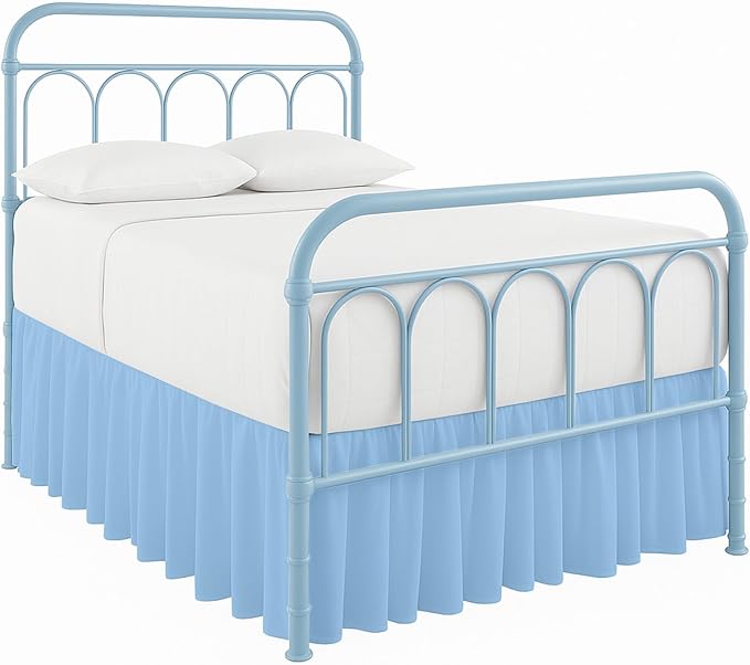 Ruffled Bed Skirt with Split Corners-Dust Ruffle - 16" Drop 100% Microfiber Soft,Sheen & Luxurious Look - Bed Skirts (Light Blue -Queen)