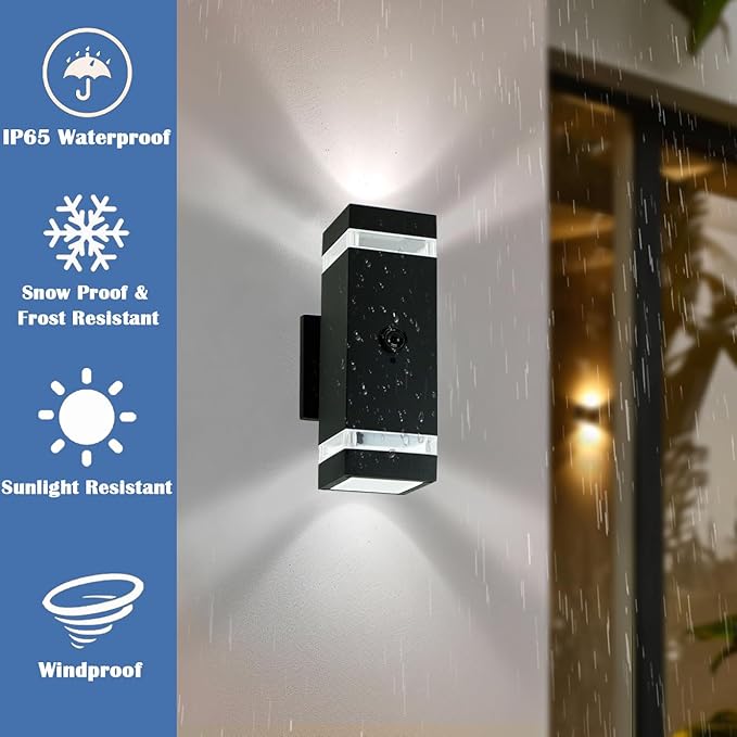 iYogaled Motion Sensor Outdoor Wall Lights with 3 Lighting Modes, Dusk to Dawn Porch Light with Bulbs Include, IP65 Waterproof Modern Black Wall Sconce for Patio, Garage, Front Door