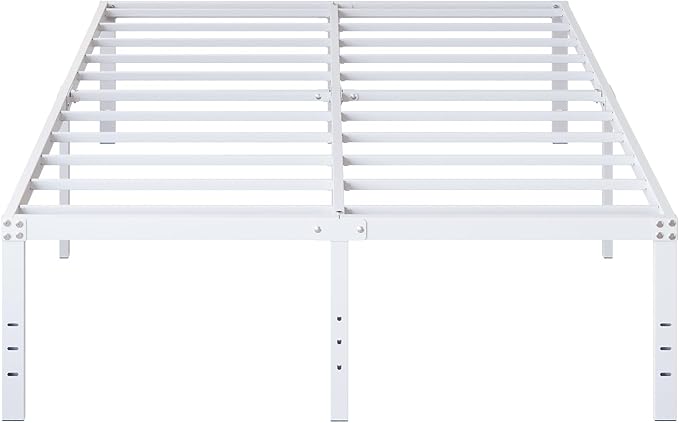 18 Inch Queen Bed Frame Heavy Duty Metal Platform No Box Spring Needed, Maximum Storage, Easy Assembly, Noise Free, White