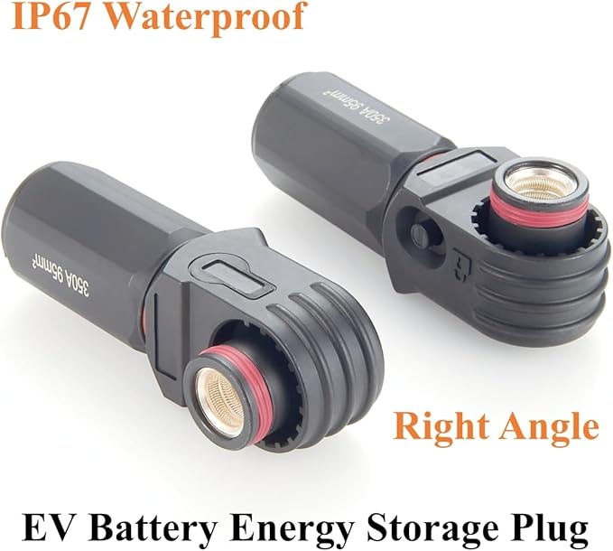 90 Degree 12mm 350A 95mm² Single Core Plug for Energy Storage Battery IP67 Waterproof EV Battery Container Connector,1PC (Black, 350A)