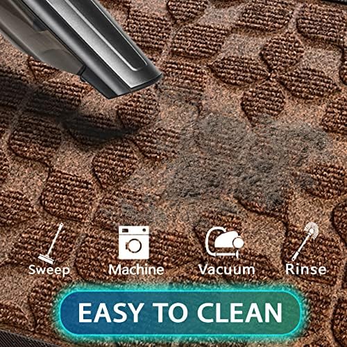 Bulijojo Sturdy Front Entrance Doormats,Durable Heavy Duty Welcome Mat,Thick Absorbent Natural Rubber Non Slip Mat,Easy Clean Entryway Mat Geometric Brown 23"x35" - Image 5