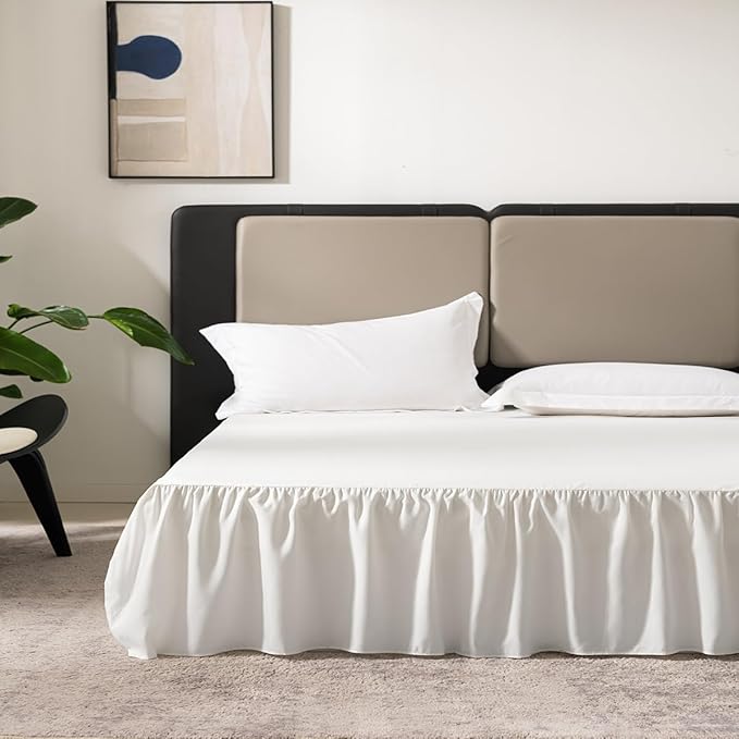 TSUTOMI Bed Skirt Queen Size Ruffled Bed Skirt with Split Corners, 16 Inch Drop Dust Ruffle Bed Skirts with Platform, Gathered Style, 100% Microfiber, Ivory