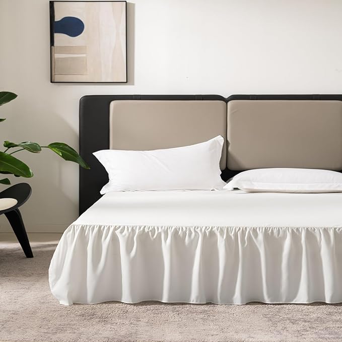 TSUTOMI Bed Skirt Twin Size Ruffled Bed Skirt with Split Corners, 18 Inch Drop Dust Ruffle Bed Skirts with Platform, Gathered Style, 100% Microfiber, Ivory