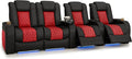 Seatcraft Diamante Zero-Gravity CoolZero Italian Leather Home Theater Seating, Power Headrest, Power Recline, Row of 5 Left Loveseat, Black/Red