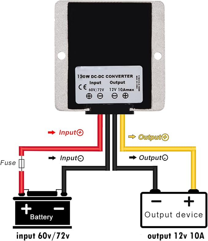 MGGi DC/DC Voltage Reducer 60V 72V Step Down to 12V 10A 120W, Waterproof Converter Regulator, Power Supply Module Buck Transformer, for Golf Cart, forklifts, Car