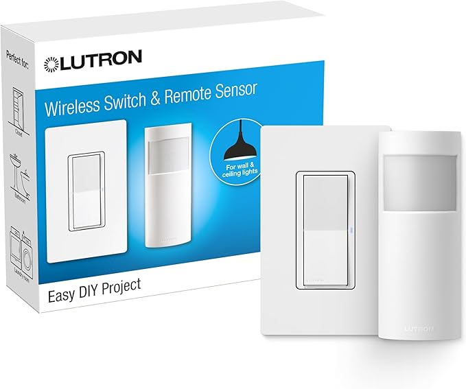 Lutron Wireless Motion Sensor and Claro Light Switch for Closets, Pantries, Basements, for Any Bulbs, Occupancy Vacancy Sensor, Single-Pole/ 3 Way, White