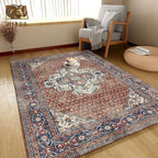 Washable Area Rug 5' x 7' Vintage Traditional Persian Mat - Foldable Distressed Non-Slip Machine Washable Carpet for Living Room Bedroom Kitchen Home Decor - Terracotta and Navy - Image 4