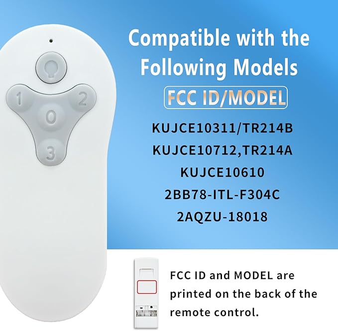 Ceiling Fan Remote Control Replacement, Compatible with Harbor Breeze KUJCE10311/TR214A KUJCE10712/TR214B 2BB78-ITL-F304C | 3-Speed + Light Dimmer | Learning Key Setup with Wall Mount (Remote Only)