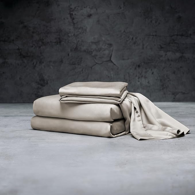 LUXOME Luxury Sheet Set | 100% Rayon (Viscose) from Bamboo | Queen Size - Dune | Deep Pockets | 4-Piece Set (Fitted, Flat, 2 Pillowcases)