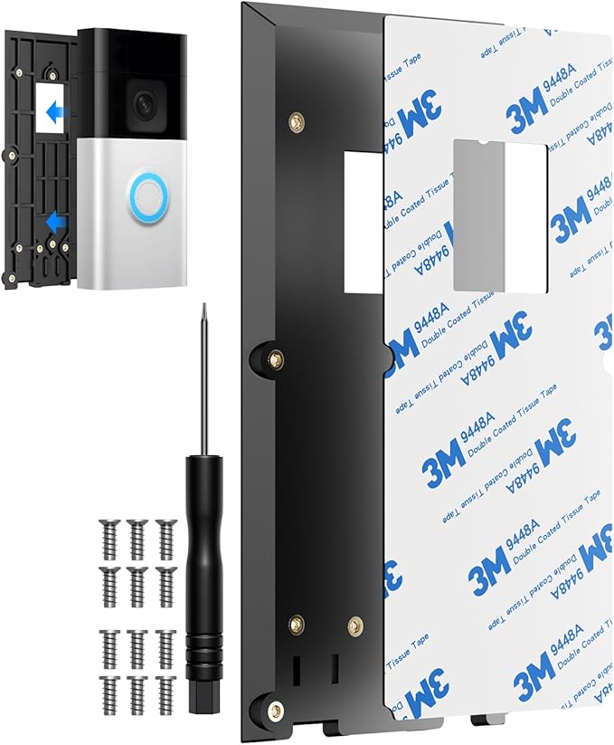 Baaletc No-Drill Ring Doorbell Mount - Adhesive Door Bracket Compatible with R-ing Video Doorbell 1/2/3/3 Plus/4/ (2020 Release) Wireless, Mounting Plate Holder Accessories for Houses