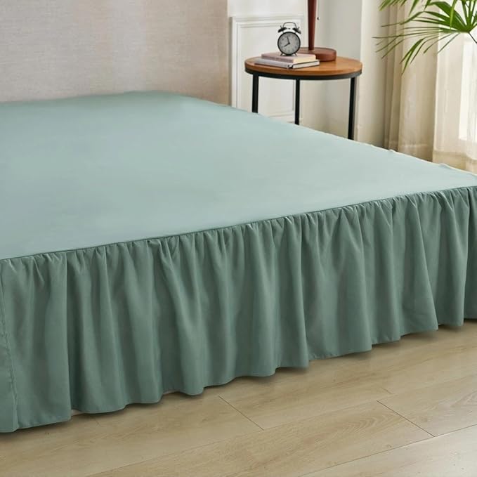 Bed Skirt Full Size Ruffled Bed Skirt with Split Corners, Full Bed Skirts 16 Inch Drop with Platform, 16'' Full, Sage Green