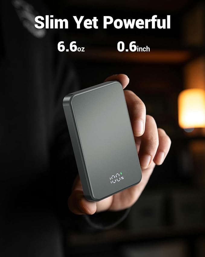 POAQCIF for Magsafe Portable Charger, Aluminum Alloy Small 10000mAh 20W PD Magnetic Power Bank, USB-C in&Out Wireless Battery Pack Phone Charger for iPhone 16/15/14/13/12 Plus Pro Max Series -Gray