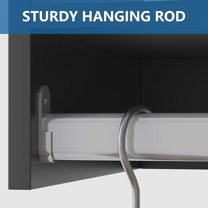 Medium Double Hanging Closet Unit, Modular Closet System, Wood Closet System Organizer with Storage for Walk in Closets, Clothing Rack Closet for Hanging Clothes, Bedroom, Black, 25.5" W