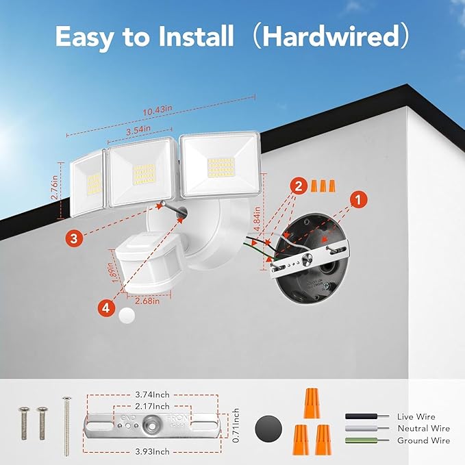 OREiN 10000LM Super Bright LED Flood Light Outdoor, Hardwired Motion Sensor Floodlight, 180°/75FT Detection, 4 Lighting Modes, IP65 Waterproof, Covers 8,000 sq.ft, Patio, Driveway, Backyard, Garage