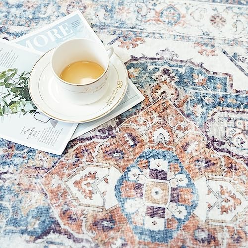 Hallway Washable Runner Rug - 2'6x12 Kitchen Rugs Entryway Rug Runner Vintage Soft Floor Mat Non Slip Indoor Farmhouse Carpet for Bathroom Living Room Bedroom (2'6''x12', Brick) - Image 3