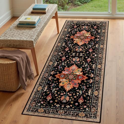RELEANY Washable Area Rug, Runner 3'x8', Black/Colorful - Image 3