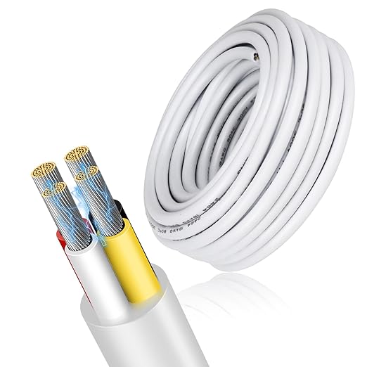 20 Gauge 4 Conductor Electrical Wire, 49.2FT Low Voltage 20/4 Tinned Copper Stranded 4 Wire Cable, 20 AWG White Flexible Extension Power Cord for Sprinkler, Thermostat, Speaker, Irrigation, Automotive