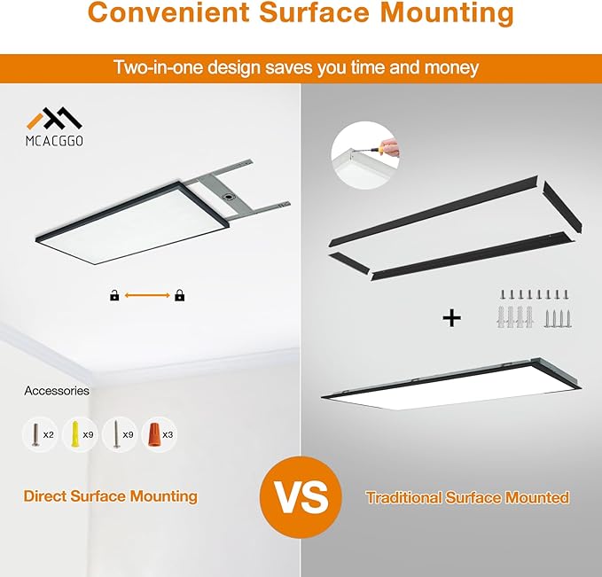 Mcacggo Black 2x4 FT LED Flat Panel Light Surface Mount 2 Pack, 0-10V Dimmable, 5000K-4000K-3000K & 30W-40W-50W Selectable, Flush Mount Ceiling Lights 24x48 inch, ETL Listed, 100-277V