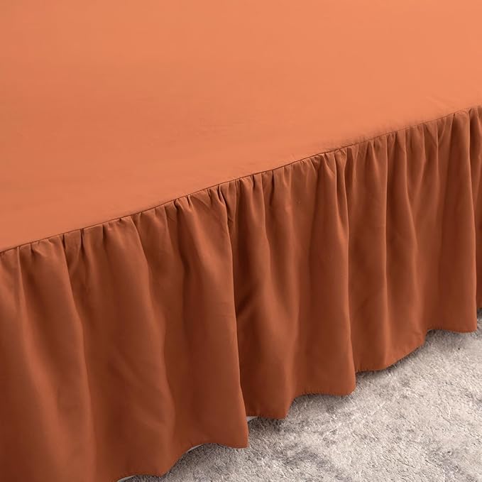 Bed Skirt King Size Ruffled Bed Skirt with Split Corners, 18 Inch Drop Dust Ruffle Bed Skirts with Platform, Terracotta