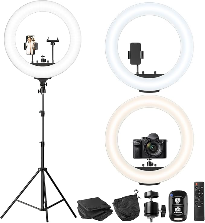 UBeesize 22'' Ring Light with 72'' Stand, 65W Large Ring Light with Phone Holder, Dimmable LED Light for Makeup Barber Stylist Tattoo YouTube TikTok Photography