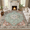 10x14 Area Rugs Living Room: Washable Rug for Bedroom Brown Green by EXPEDIX