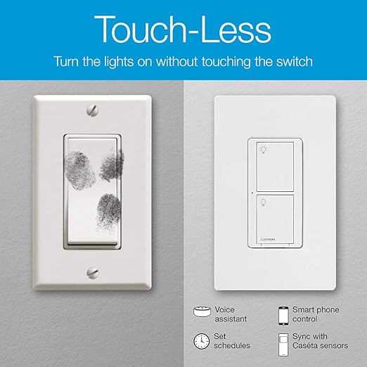 Lutron Caseta Original Smart Switch (Lutron Smart Hub Required), for LED Lights and Fans, 6 Amp, Single-Pole/3-Way, Neutral Required, PD-6ANS-WH-2, White, 2 Pack