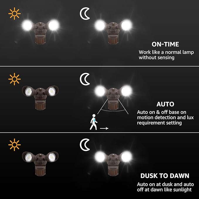 LEONLITE COB LED Security Light, Motion Sensor Outdoor Lights, Dusk to Dawn, 100-277V, ETL Listed, Adjustable Heads, Motion Detector Flood Light for Outside, IP65 Waterproof, 3000K Warm White, Bronze