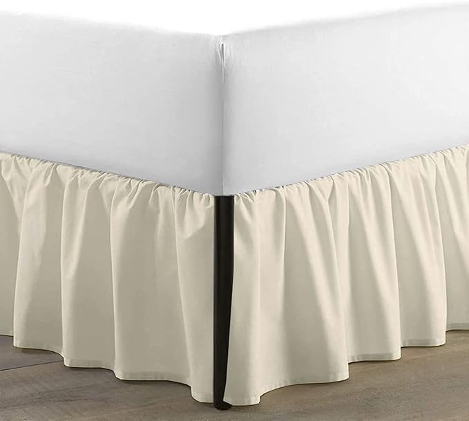 SKY BEDDINGS - Queen Size Ruffled Bed Skirt with Split Corners - 16 Inch Drop Dust Ruffle Bed Skirt with Platform Three Sided Coverage - 100% Microfiber, Ivory