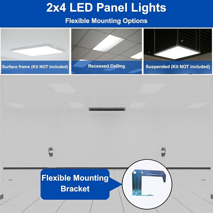 2x4 LED Flat Panel Light – LED Flat Ceiling Light & LED Panel Ceiling Fixture for Drop Ceilings, Dimmable Flicker-Free 2x4 Ceiling Light with Color & Wattage Selectable (Pack of 24)