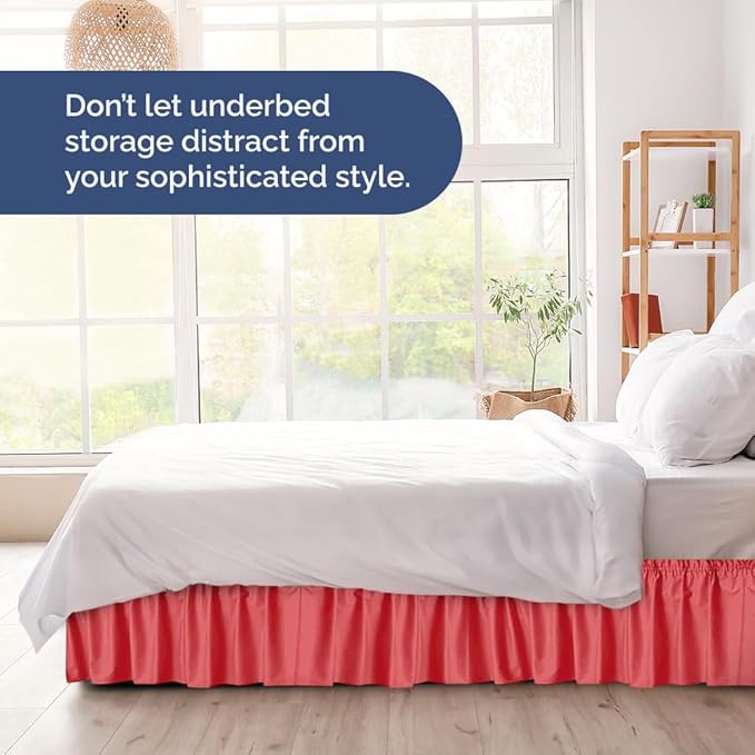 Wrap Around Dust Ruffle Bed Skirt - Red - for King Size Beds with 18 Inch Drop - Easy Fit Elastic Strap - Adjustable Pleated Bedskirt w/Brushed Fabric - Wrinkle Free - for Women, Men, Kids & Teens