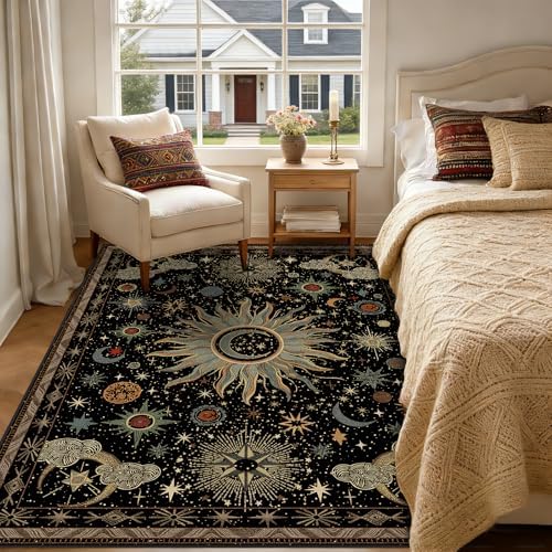 Vacuum-Friendly, 6x9 Washable Area Rug, Black Green Blue - Image 2