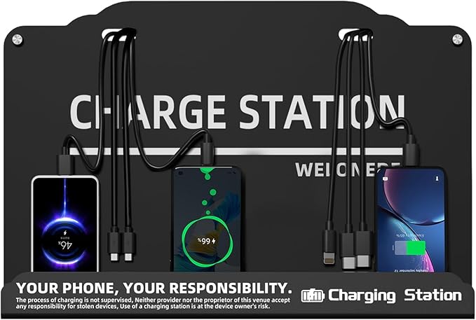 Wall Mounted Cell Phone Charging Station Mobile Phone Charging Station | Fast Charging 8 Device | Compatible with iphone ipad Smartphone Tablets Port | Great for Offices Hotel Hospital Airport (Black)