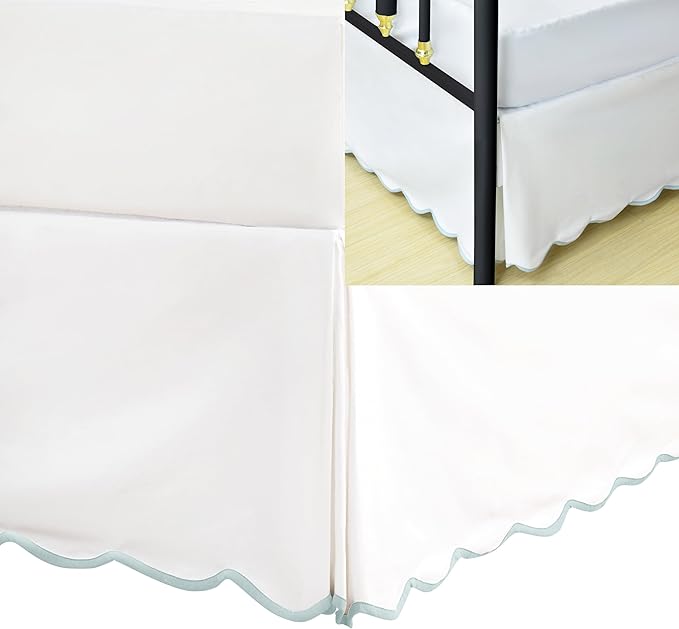 HIG Queen Bed Skirt - Easy Fit Scallop Edge Pleated Bedskirts With Spilt Coner, 12 Inch Drop Anti-Slip Dust Ruffle, Thick Fabric for Enhanced Privacy, Pre-Washed for Long-Lasting Use, Machine Washable