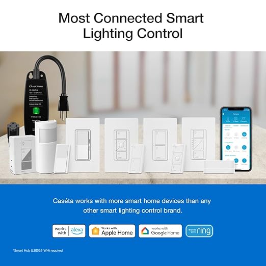 Lutron Claro Smart Light Switch for Caseta Lighting, for LED Lights, Fans, 5 Amp, Single-Pole/3-Way, Neutral Required, DVRF-5NS-BL, Black