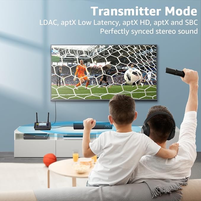 1Mii B03Pro+ Bluetooth 5.3 Transmitter Receiver Certified LDAC for TV Home Stereo, Long Range Bluetooth Extender Wireless Audio Adapter with Screen, Optical RCA AUX 3.5mm Outputs/Inputs
