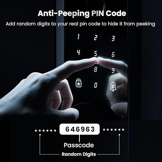 Biquole Smart Lock with Handles, Fingerprint Door Lock App Control, Keyless Entry Door Lock Set, Electronic Keypad Deadbolt, Auto & One Touch Lock, Easy Installation, IP54, Digital Smart Code