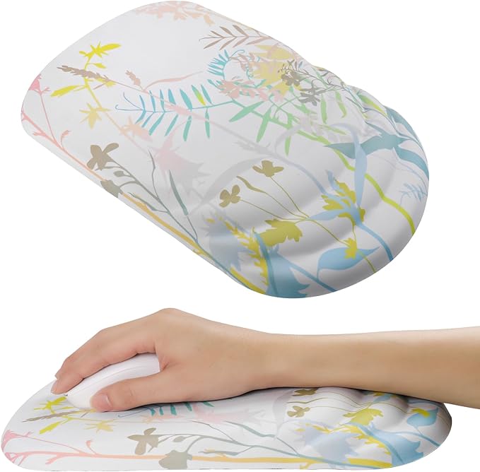 Mouse Pad Wrist Wrist Rest, Comfortable Memory Foam Wrist Rest, Non-Slip PU Base, Ergonomic Wrist Support and Arm Rests for Gaming, Office, Computer Use, Relieve Typing Pain (Fresh Leaves)
