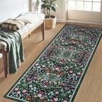 PLHXFR 2x6 Washable Runner Rug：Floral Indoor Kitchen Carpet Dark Green - Image 3