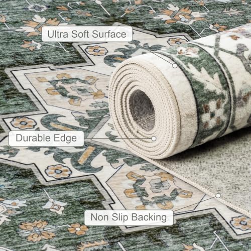 4x6 Area Rugs Living Room: Washable Rug for Bedroom Green Ivory - Image 7