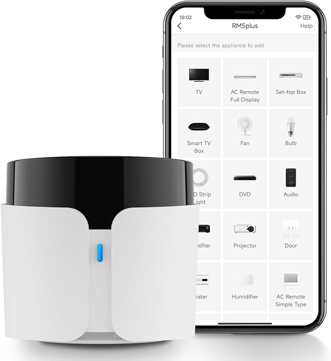 Broadlink RM5plus Universal Infrared Remote, Voice Control with Alexa & Google Home, Wi-Fi Smart Home Hub for TV, AC and Audio (IR 38KHz), 2.4GHz Wi-Fi Only