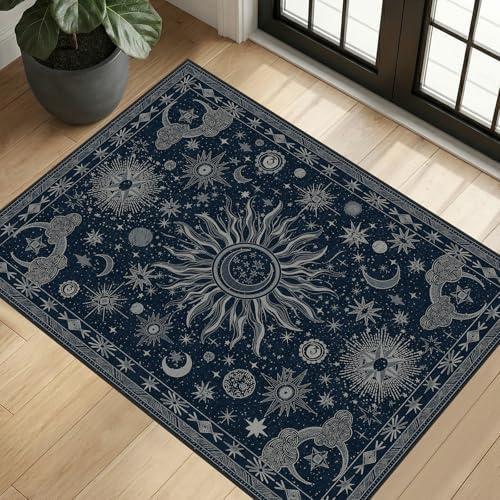 Vacuum-Friendly, 2x3 Washable Area Rug, Blue Gray White by meejou