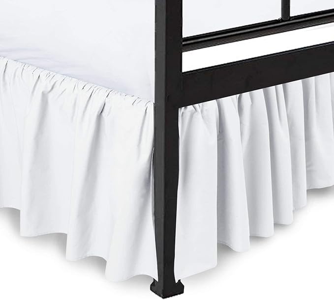 Ruffled Bed Skirt with Split Corners, White, Queen 14 Inch Drop Bedskirt, Hotel Quality Brushed Microfiber Wrinkle Free Dust Ruffle Bed Skirt Queen Size