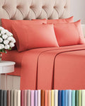 Full 6 Piece Sheet Set - Cooling, Comfy & Breathable - Hotel Luxury Bedding, Includes Fitted Sheet for Women, Men, Kids and Teens - 1 Flat, 1 Fitted Sheet, 4 Pillowcases with Deep Pockets - Coral