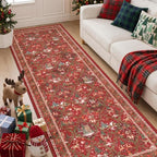 3x8 Christmas Runner Rug for Hallway,Washable Kitchen Rug,Red - Image 5