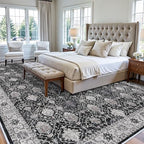 Vintage 10x14 Washable Area Rug: Large Living Room Rugs Indoor Soft Stain Resistant Carpet with Non-Slip Backing for Bedroom Dining Room Farmhouse Low Pile Floor Mat for King Size Bed (10x14 Black) - Image 2