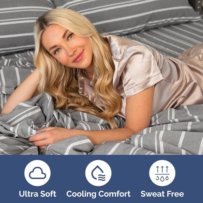 RV Short Queen Sheet Set 60 X 75 - 4 Piece RV Short Queen Bed Sheets - Soft, Breathable & Cooling - Designed for Bunks, Trailers & Campers - Fits 8” to 12" Mattress - Luxury Bedding - Grey Stripes 3